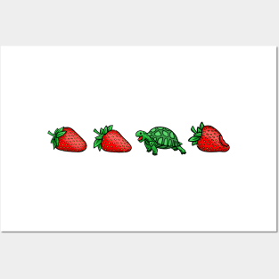 Cute Little Turtle Strawberry Posters and Art